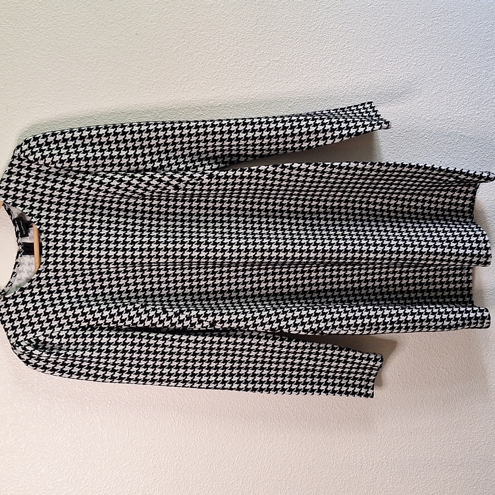 WHO WHAT WEAR Long-Sleeve Knee Length Houndstooth Dress In Black & White Size L